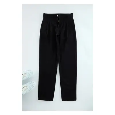 Trendyol Black Double Pleat Stitched Balloon Fit Woven Gabardine Woven Trousers