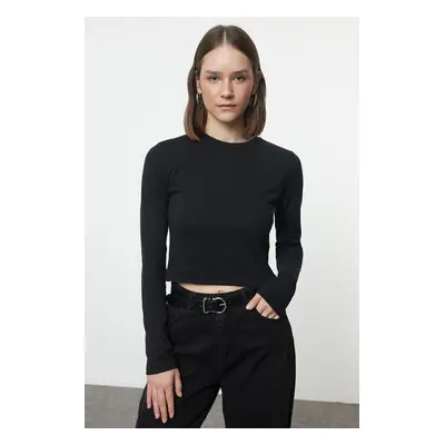 Trendyol Black Fitted Crop Long Sleeve Stretch Knitted Blouse