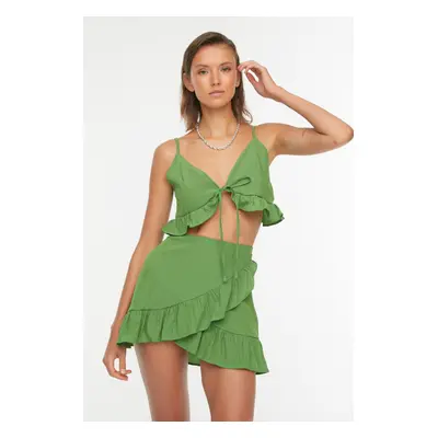 Trendyol Green Woven Frill blouse and Skirt Set