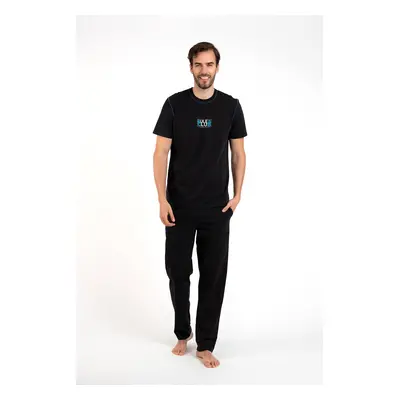 Men's Club Pajamas, Short Sleeves, Long Legs - Black