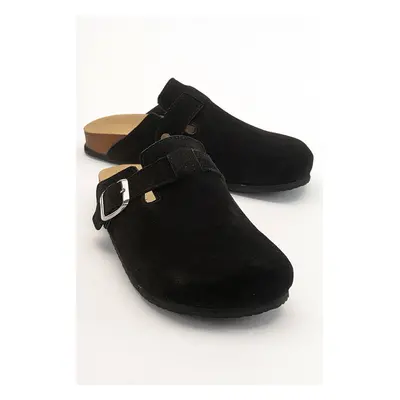 LuviShoes GONS Black Suede Leather Women's Slippers