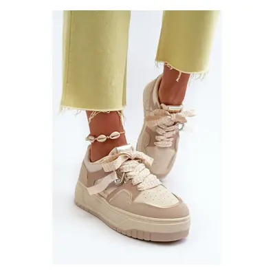 Women's platform sneakers made of eco leather, beige moun