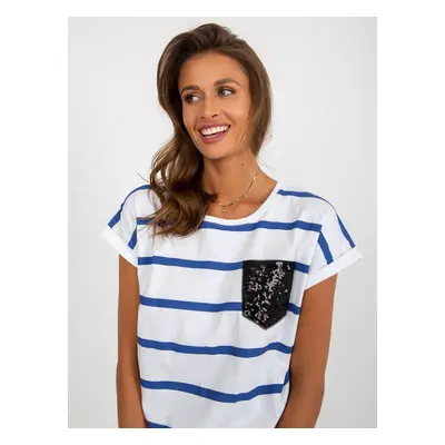 White and dark blue striped cotton blouse