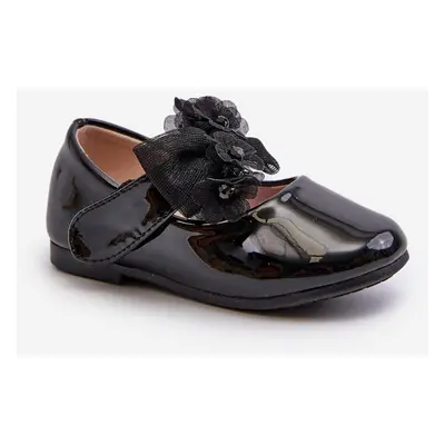 Patent leather children's ballerinas with velcro and bow, Black Olessa