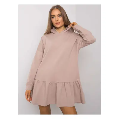 Dark beige cotton dress with hood