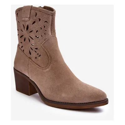 Suede Openwork Cowboy Boots D&A Dark Beige