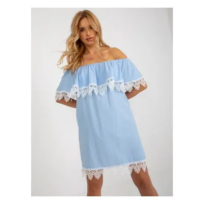 Light blue women's Spanish dress with ruffles