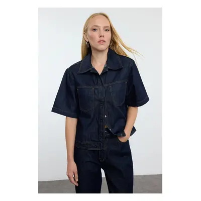 Trendyol Dark Blue Short Sleeve Denim Shirt