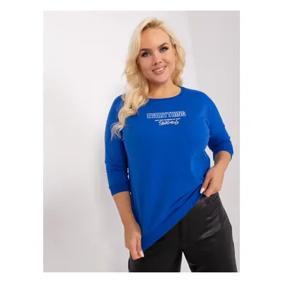 Cobalt blue plus size blouse with lettering