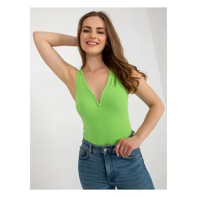 Light green cotton basic bodysuit with ribbed pattern