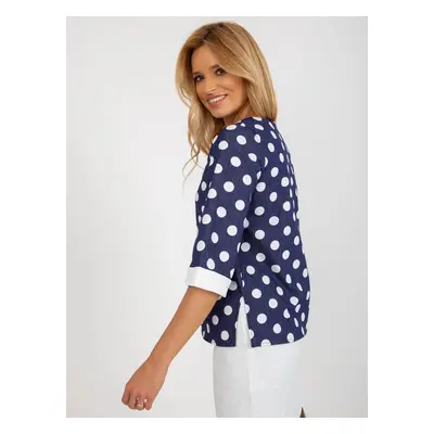 Dark blue polka dot blouse with 3/4 sleeves