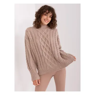 Beige sweater with cables, loose fit