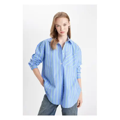 DEFACTO Oversize Fit Striped Poplin Long Sleeve Shirt