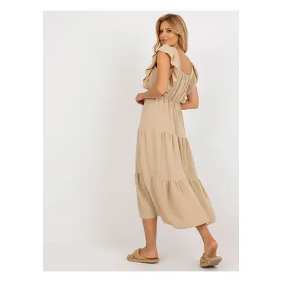 Dark beige midi dress with ruffle