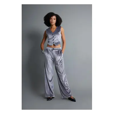 DEFACTO Wide Leg Fit High Waist Wide Leg Velvet Trousers