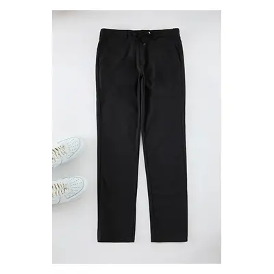 Trendyol Black Slim Fit Waist Tie Detailed Fabric Woven Trousers