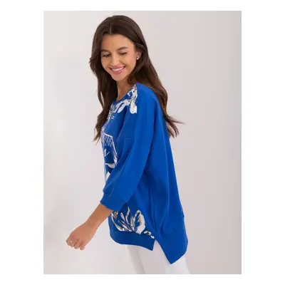 Cobalt blue women's blouse with 3/4 sleeves