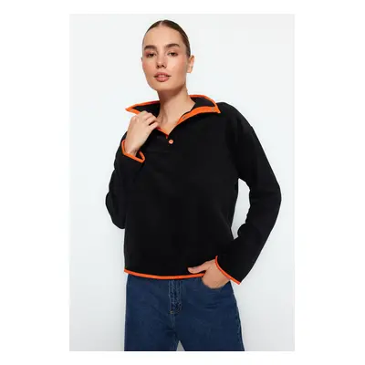 Trendyol Black High Neck Snaps Regular/Regular Fit With Pocket Color Block Fleece Knitted Sweats