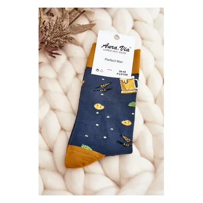 Men's Beer Pattern Socks in Navy Blue