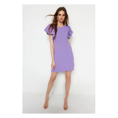 Trendyol Purple Shift/Plain Balloon Sleeve Crepp Mini kötött ruha