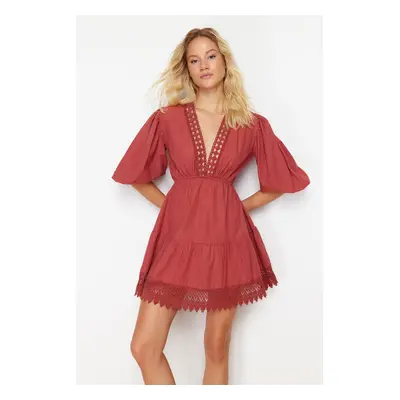 Trendyol Dusty Rose Mini Woven Lace Detailed Beach Dress