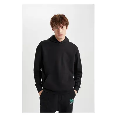 DEFACTO Men's Black Pocket Oversize Fit Hooded Basic Sweatshirt