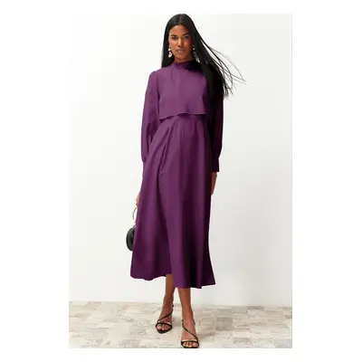 Trendyol Dark Purple Aller Piece Detailed Woven Dress