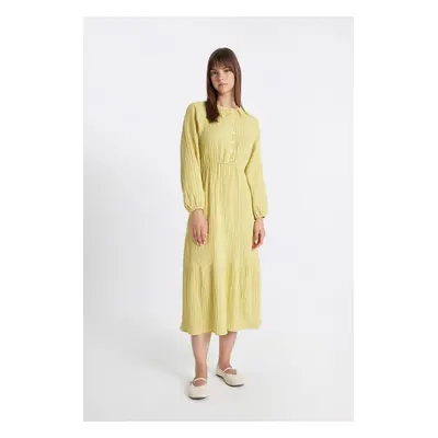 DEFACTO Relax Fit Crew Neck Muslin Basic Long Sleeve Dress