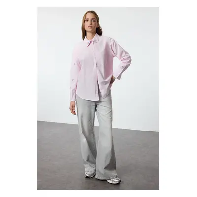 Trendyol Pink Sleeves Stone Detailed Overszie Wide Fit Shirt