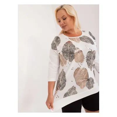 Ecru women's plus size blouse with print and slits