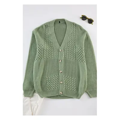 Trendyol Limited Edition Mint FL Men's Regular V Neck Hair Knit Sweater Cardigan