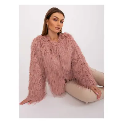 Dark pink transitional jacket with eco fur