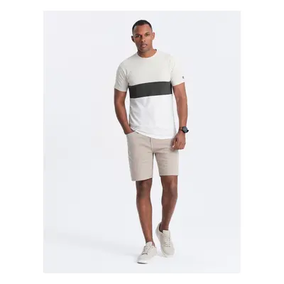 Ombre Men's tricolor T-shirt with wide stripes - white