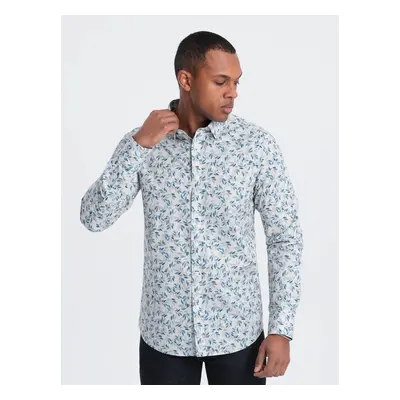 Ombre Men's SLIM FIT shirt in twig print - blue-gray