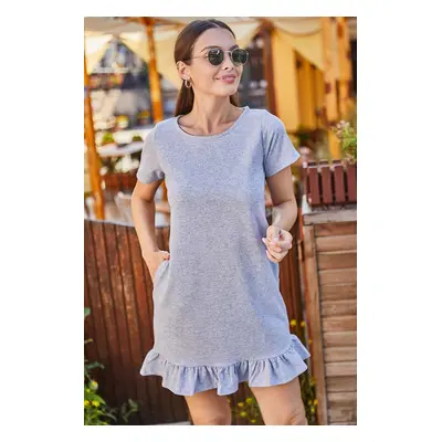 armonika Women's Gray Short Sleeve Frill Six Side Dress