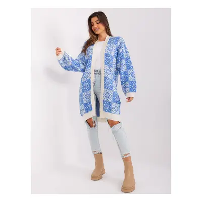 Blue and ecru women's cardigan with patterns