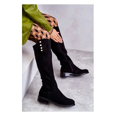 Warm suede flat heel boots Black Laura