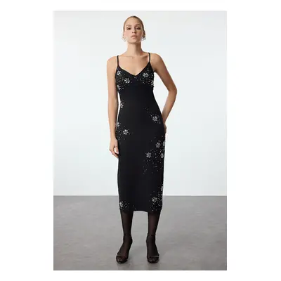 Trendyol Black Shiny Stone Woven Elegant Evening Dress