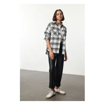 Trendyol Smoke Plaid Oversized Wide Pattern Woven Shirt