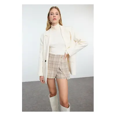 Trendyol Beige High Waist Tweed Woven Shorts Skirt