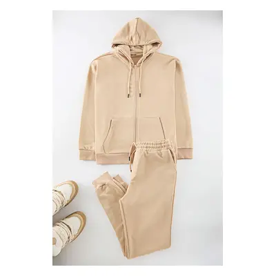 Trendyol Stone Oversize/Wide Cut Hooded Basic Tracksuit Set