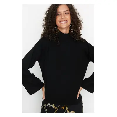 Trendyol Black Sleeve Detail Stand Up Collar Knitwear Sweater