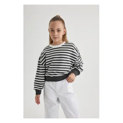 DEFACTO Girl Relax Fit Striped Crew Neck Sweatshirt