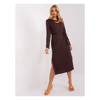 Dark brown cocktail dress with belt