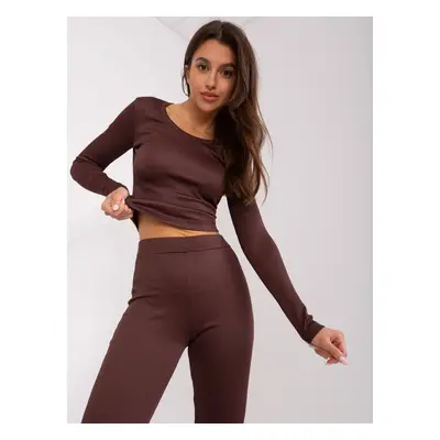 Dark brown casual set with flared trousers