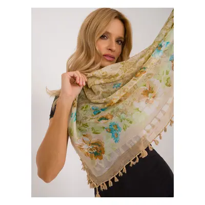 Beige scarf with floral motif