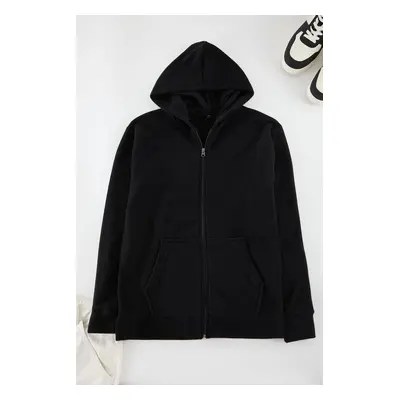 Trendyol Black Regular Cut Basic Zippered Warm Fleece Sweatshirt