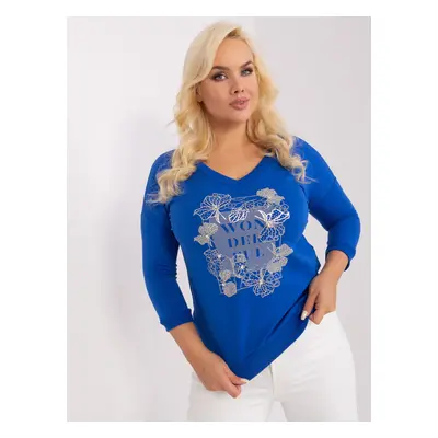 Women's cobalt blue blouse with large print