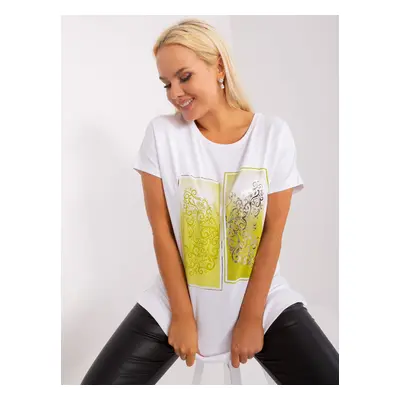 Plus size Ecru-lime cotton blouse with short sleeves