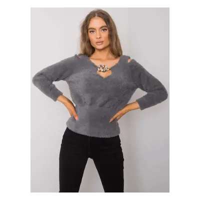 RUE PARIS Dark grey sweater with a triangle neckline